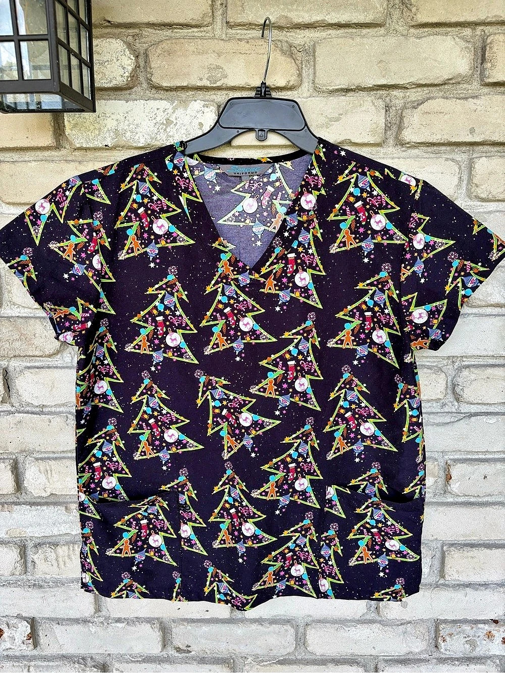 Serene smock Uniforms Short Sleeve Graphic Tee in Black & Christmas designs